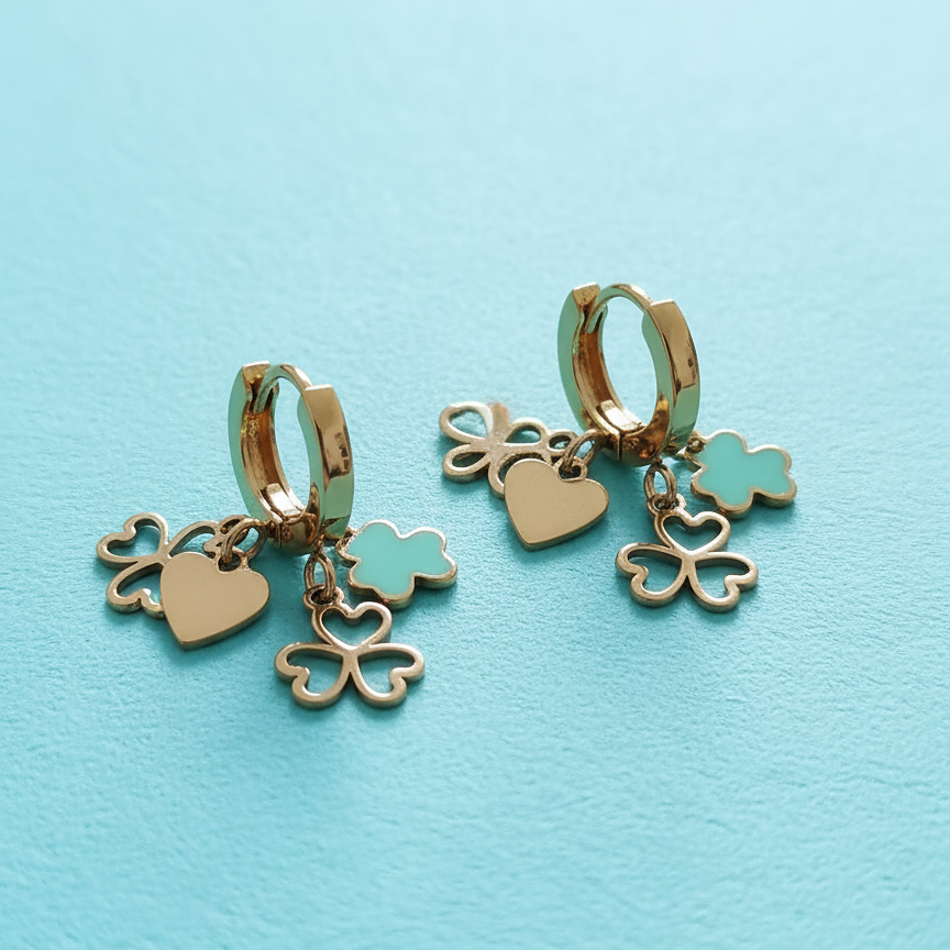 Gold hoop earrings with charms