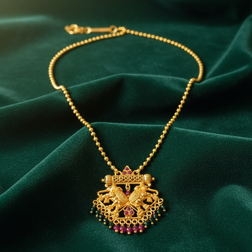 Gold necklace with intricate pendant