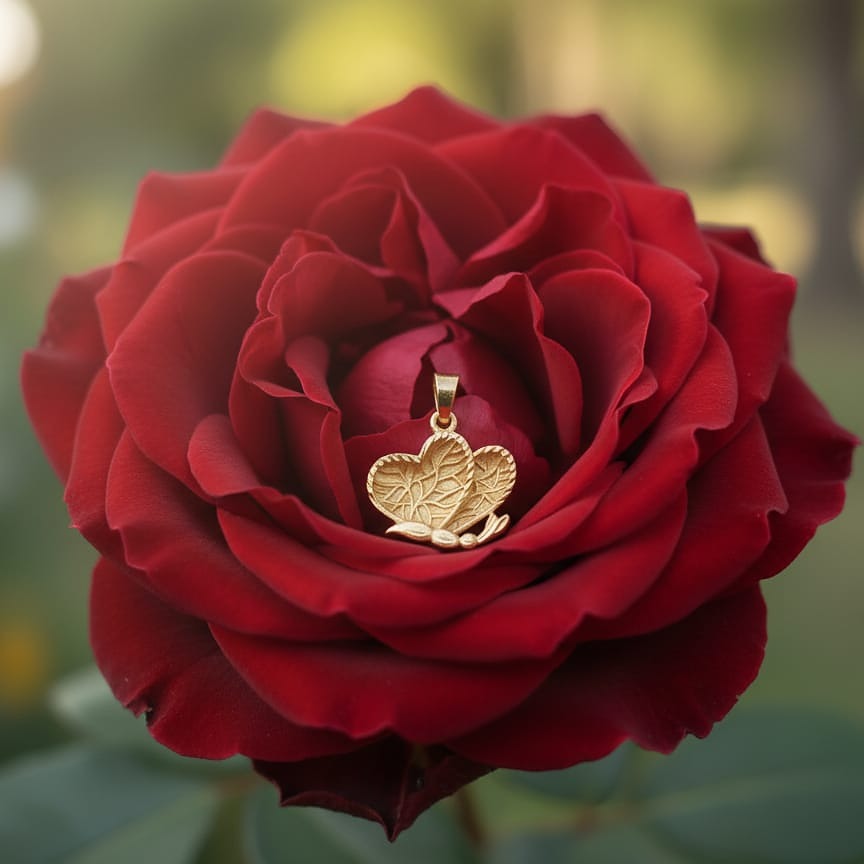 Golden Heart Butterfly Pendant