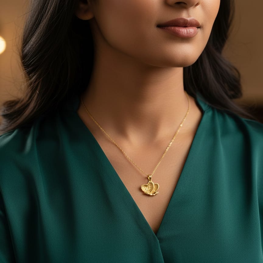 Golden Heart Butterfly Pendant