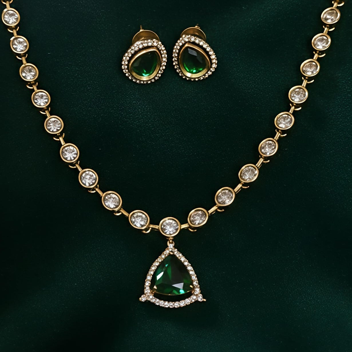 Emerald Green Stone Necklace Set