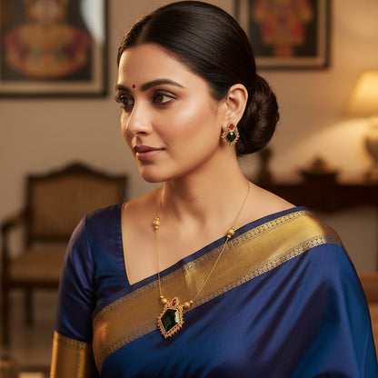 Green and Ruby Red Pendant With Invisible Chain Set