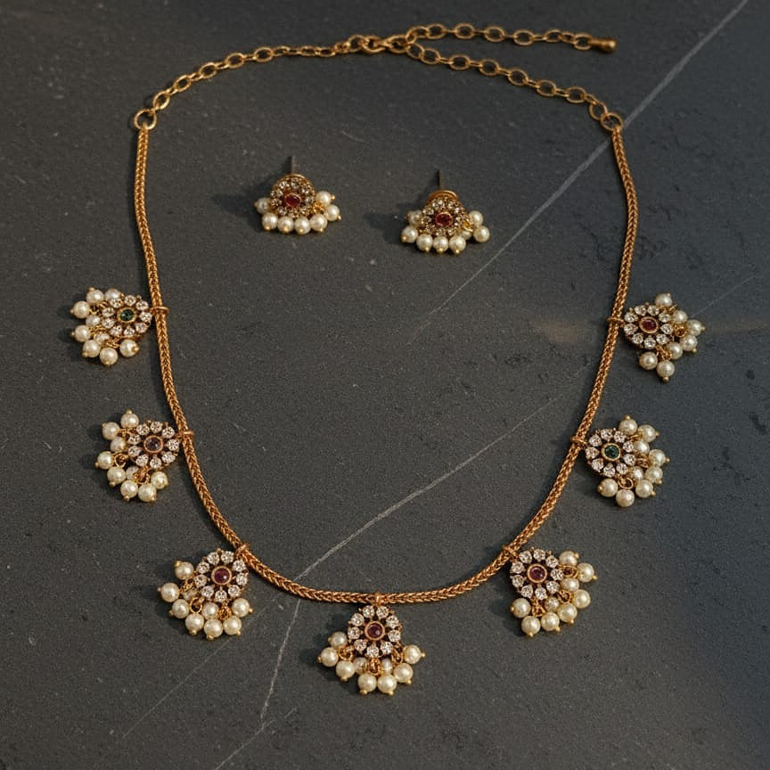 AD Chakra Guttapusalu Multicolour Neckalce Set