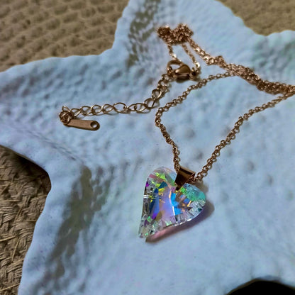 Necklace with a heart-shaped, multicolored pendant