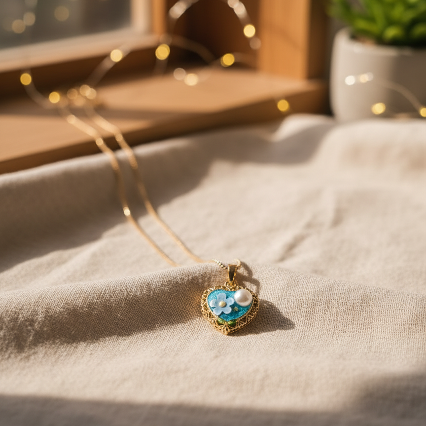 Heart-shaped pendant with floral design