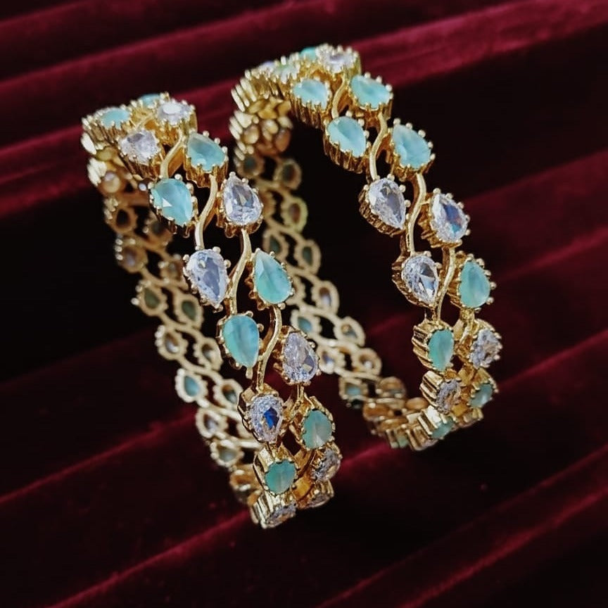 Intricate Mint Green & White CZ Floral Bangle