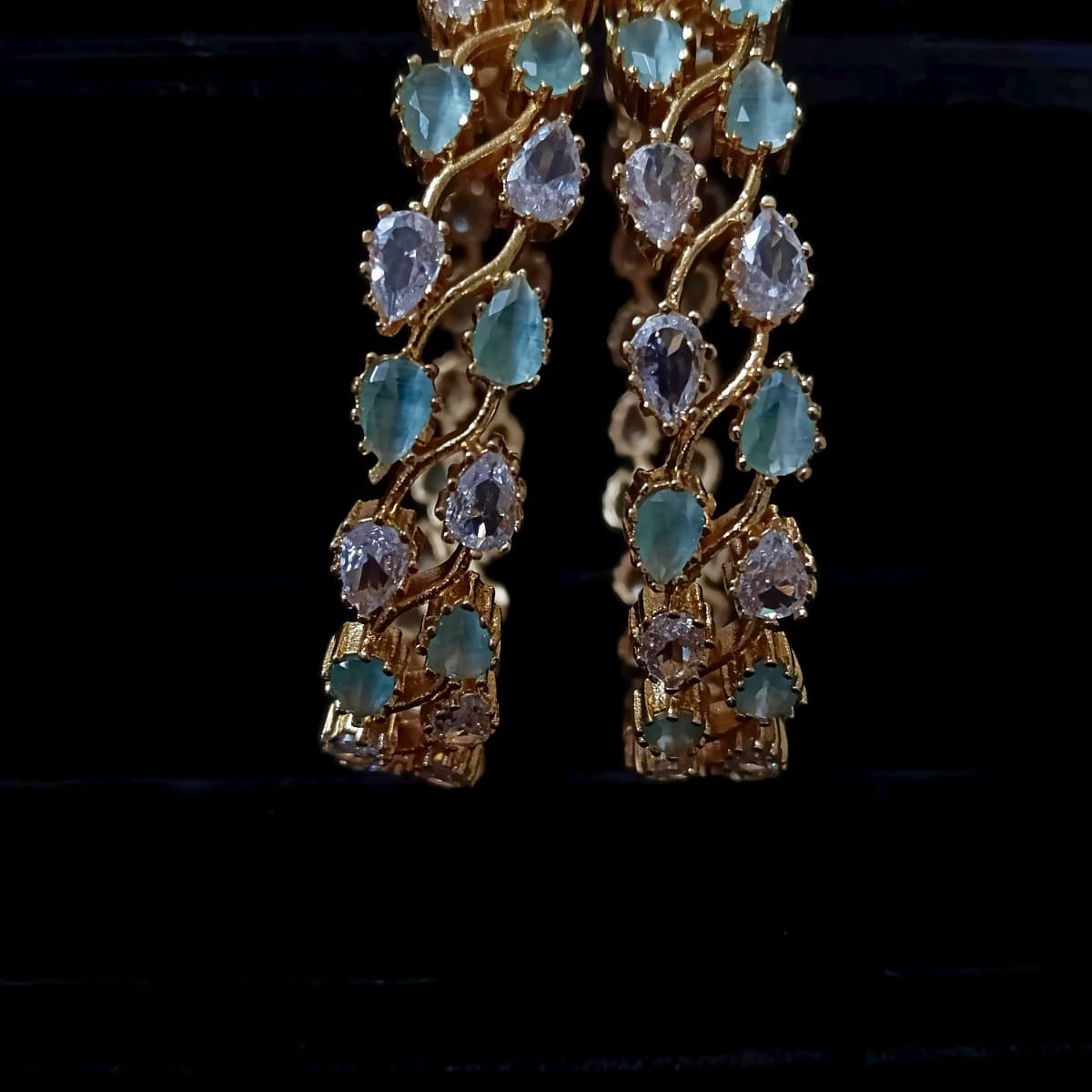 Intricate Mint Green & White CZ Floral Bangle