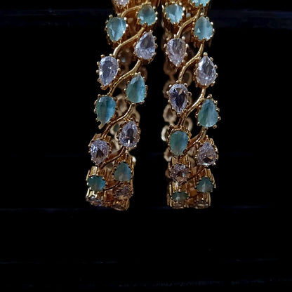 Intricate Mint Green & White CZ Floral Bangle