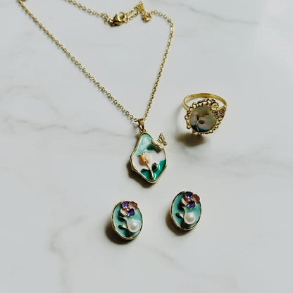 Jewelry set with necklace, ring, and earrings