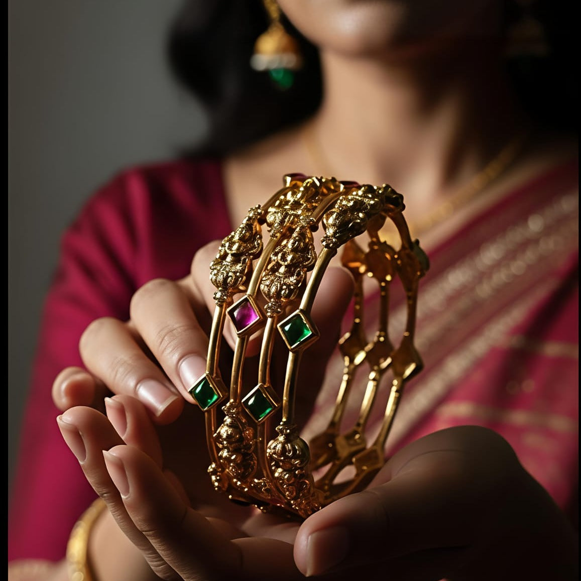Goddess Lakshmi With Multi Colour Stones Bangles