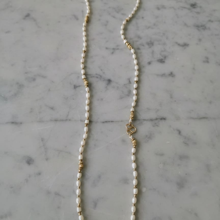 Long Baroque Pearl and Gold Beaded Necklace