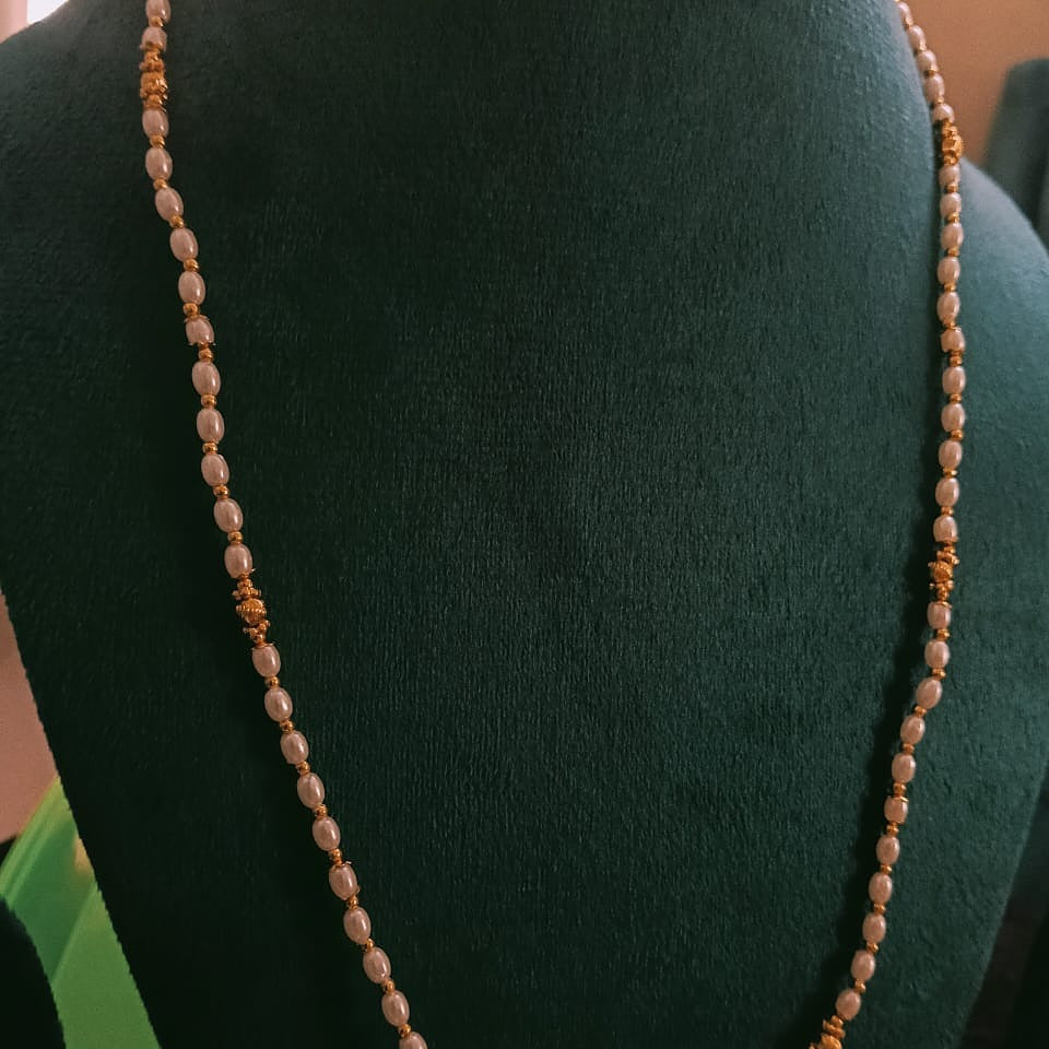 Long Baroque Pearl and Gold Beaded Necklace