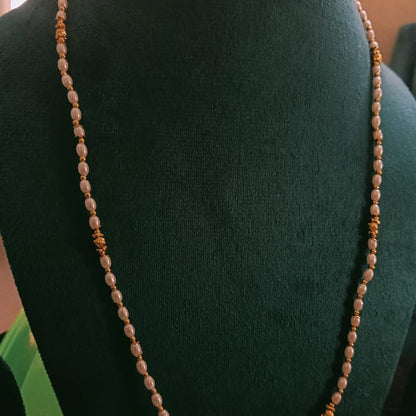 Long Baroque Pearl and Gold Beaded Necklace