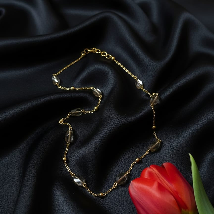 Long Gold Chain with Smoky Quartz Crystal Stations