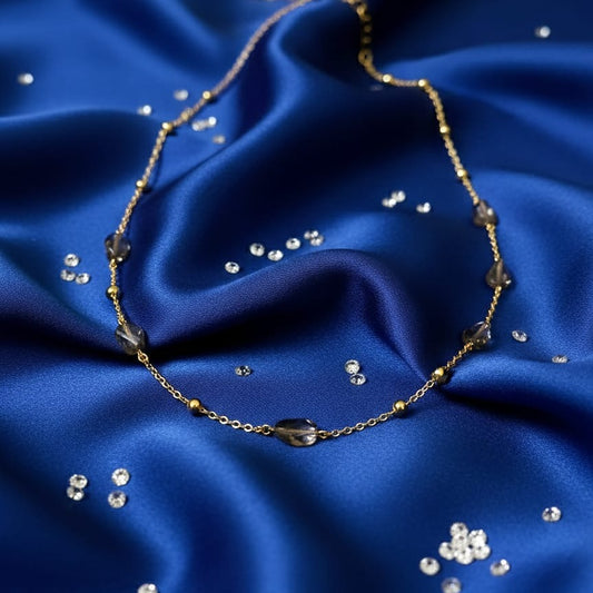 Long Gold Chain with Smoky Quartz Crystal Stations