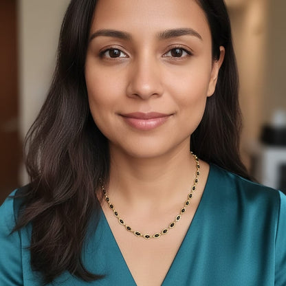 Long Gold Satellite Chain with Black Beads