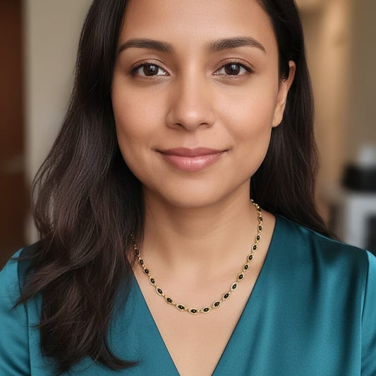 Long Gold Satellite Chain with Black Beads