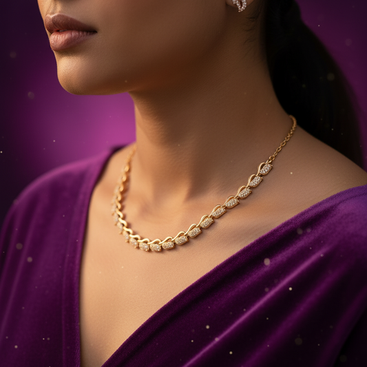 Luxurious CZ Pave Leaf Design Necklace Set