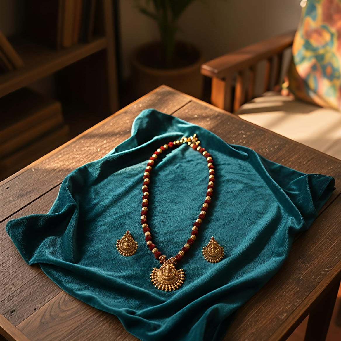 Necklace with gold pendants