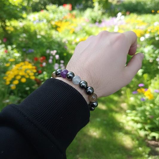 Multi-Color Cracked Quartz and Hematite Stretch Bracelet