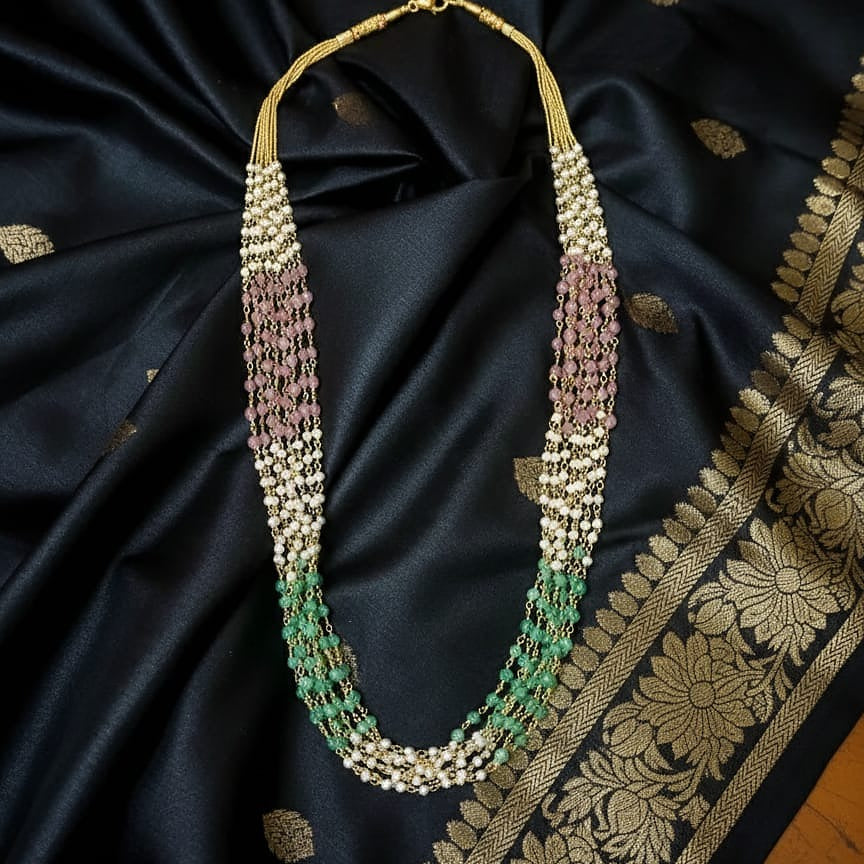 Multi-Strand Layered Gemstone and Pearl Necklace