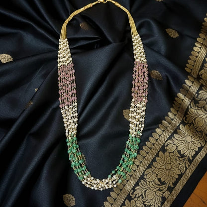Multi-Strand Layered Gemstone and Pearl Necklace