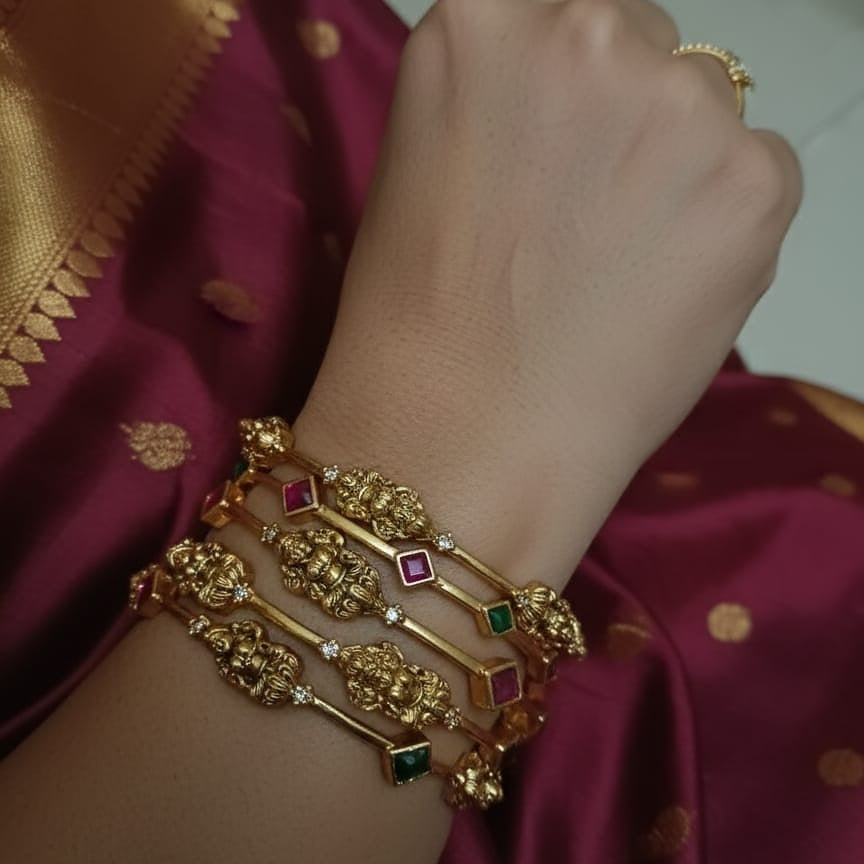 Goddess Lakshmi With Multi Colour Stones Bangles