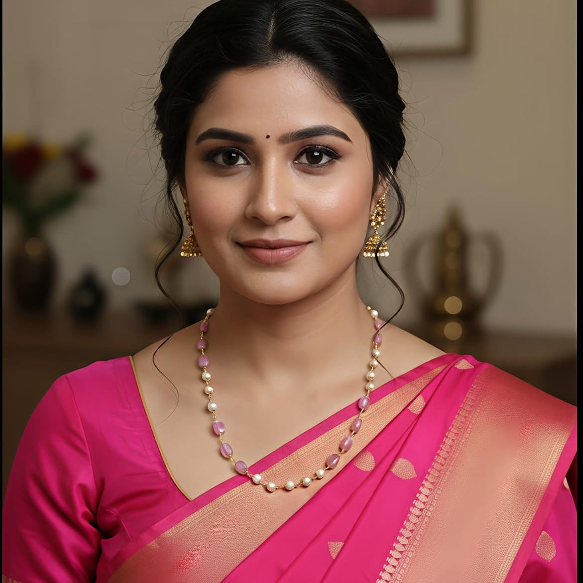 Ethereal Rose & Pearl Station Necklace