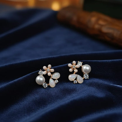 Floral & Pearl Stud Earrings