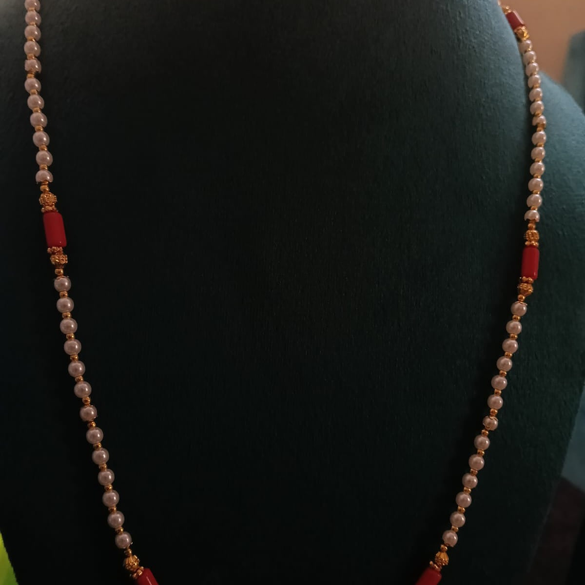 Pearl and Red Accent Beaded Necklace