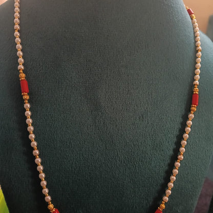 Pearl and Red Accent Beaded Necklace