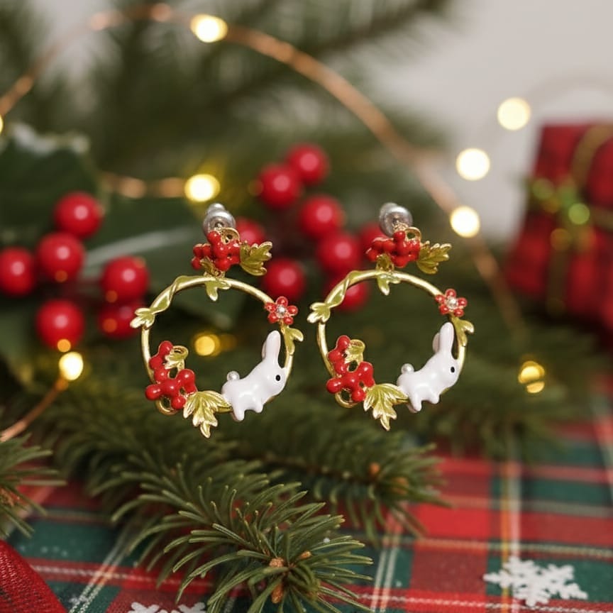 Rabbit and Berry Drop Earrings