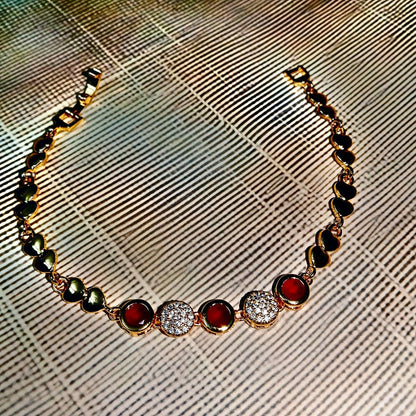 Red Stone & CZ Heart-Chain Bracelet