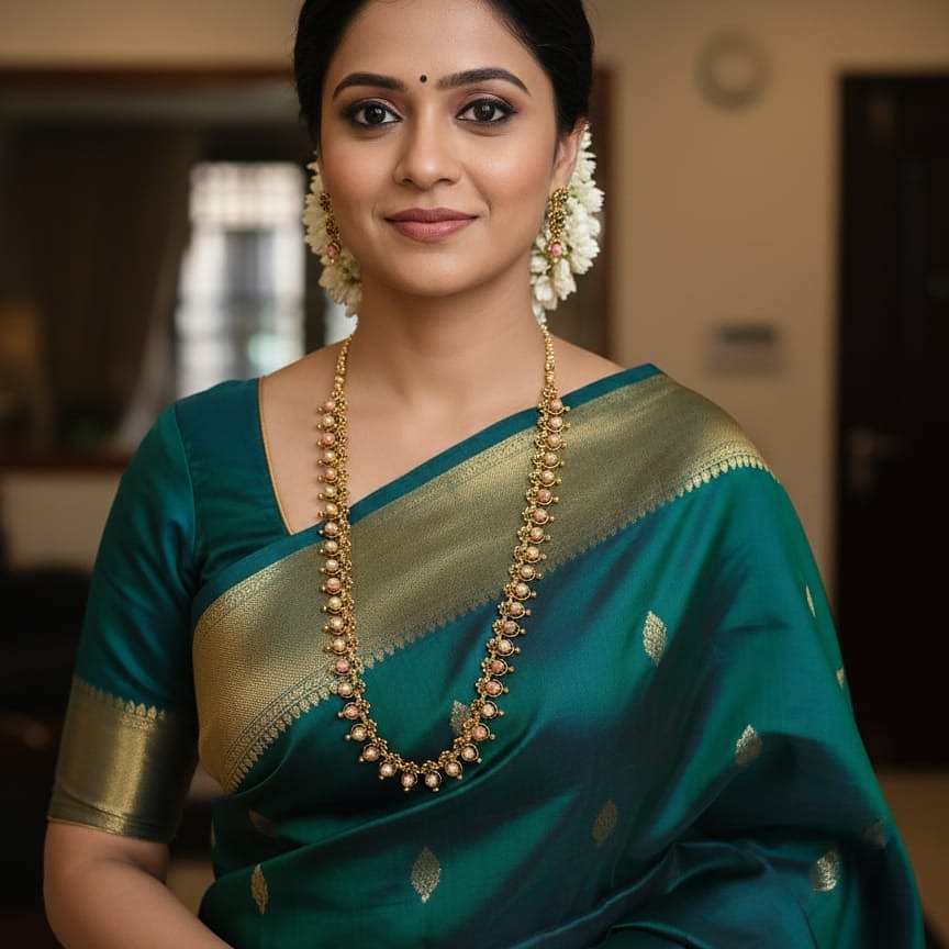 Regal Antique Gold Long Hara with Ruby Accents