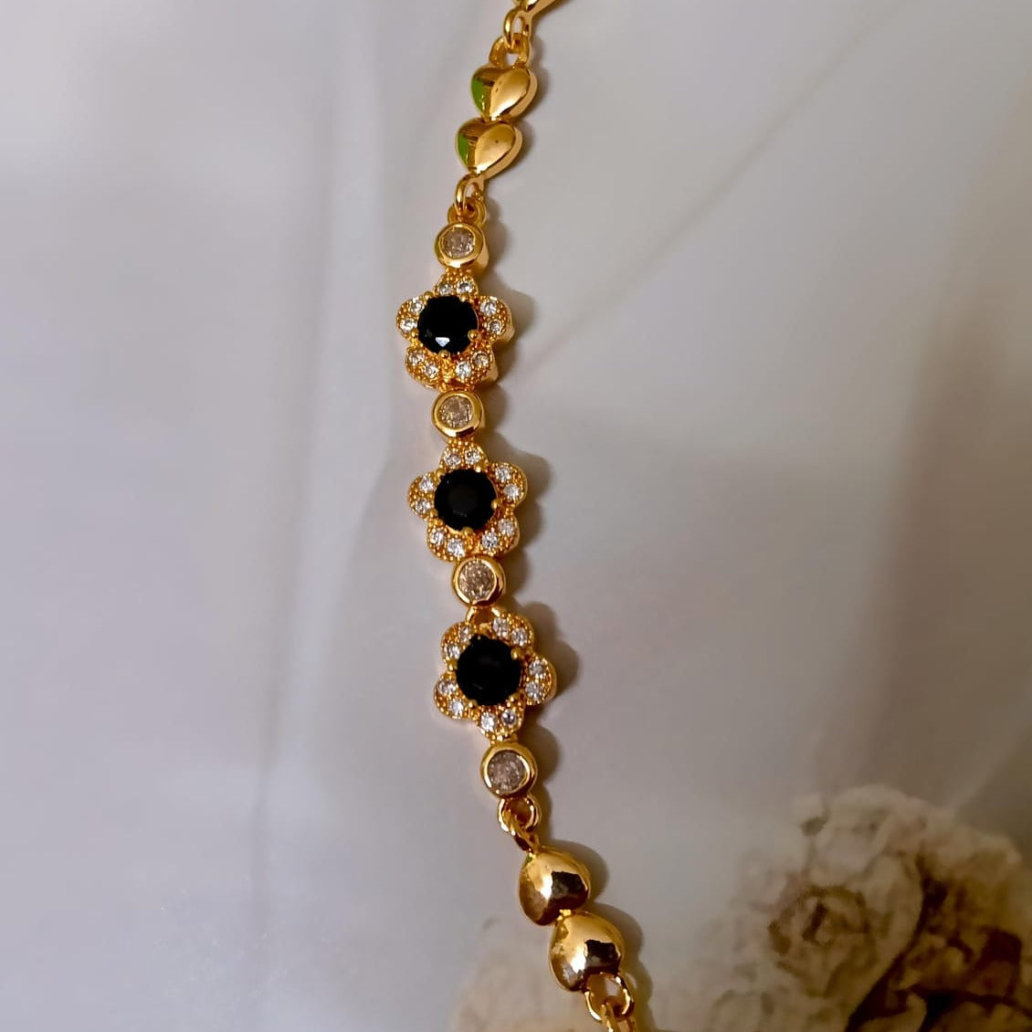 Romantic Heart & Black Flower Bracelet