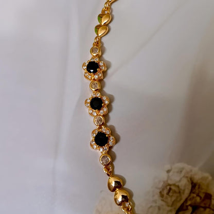 Romantic Heart & Black Flower Bracelet
