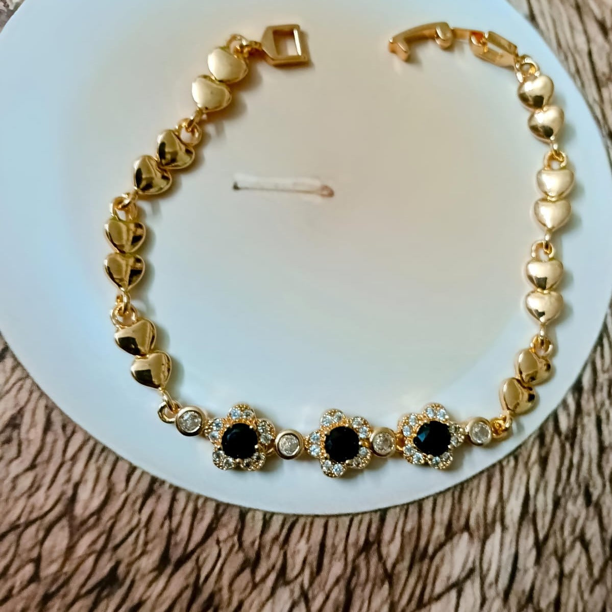 Romantic Heart & Black Flower Bracelet