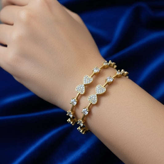 Romantic Pave CZ Heart & Solitaire Bangle