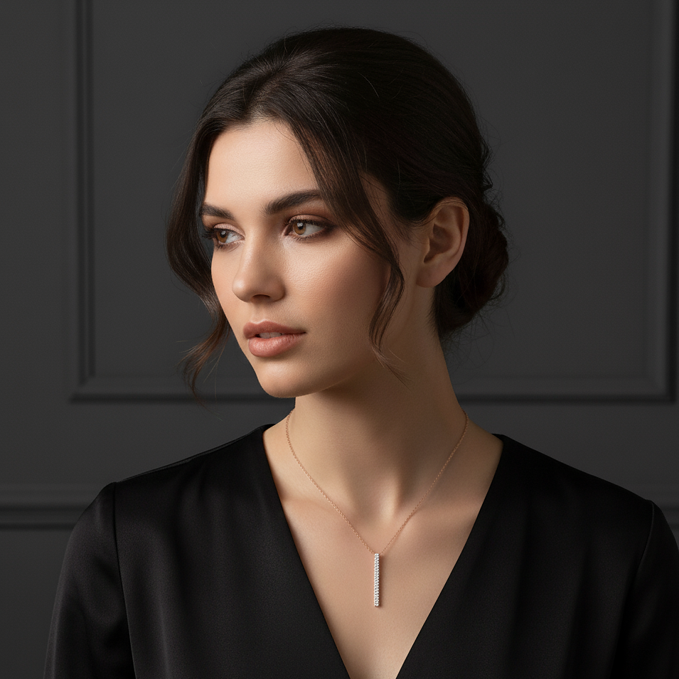 Rose Gold Pave Crystal Bar Necklace