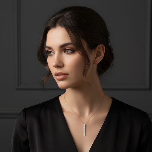 Rose Gold Pave Crystal Bar Necklace