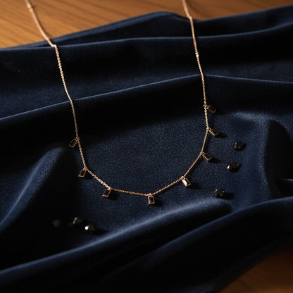 Rose Gold and Black Rectangular Charm Necklace