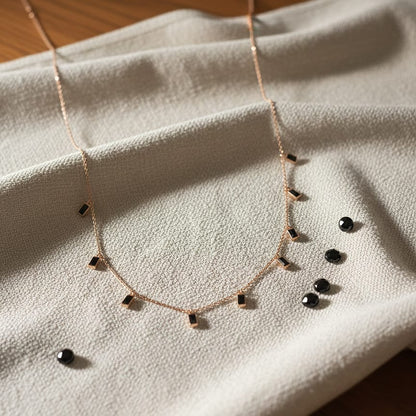 Rose Gold and Black Rectangular Charm Necklace