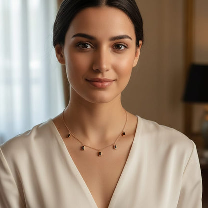 Rose Gold and Black Rectangular Charm Necklace