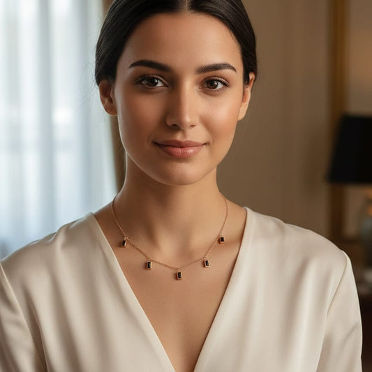 Rose Gold and Black Rectangular Charm Necklace