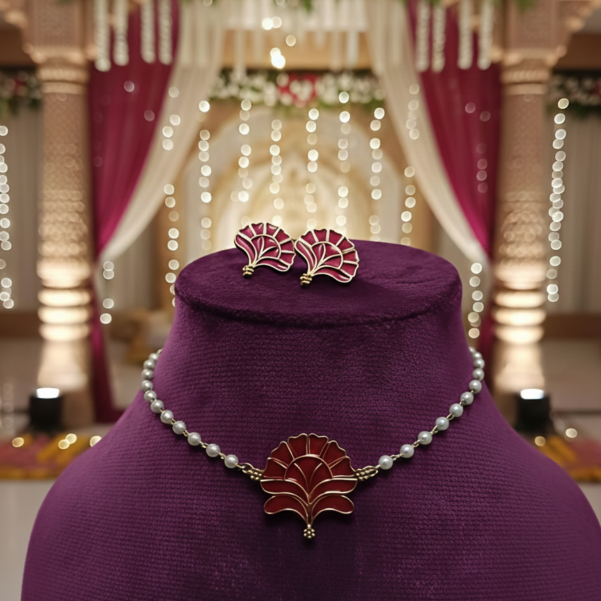 Enamel Pearl Jewelry Set