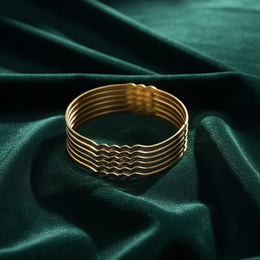 Set of Six Dainty Wavy Gold-Toned Stackable Bangles