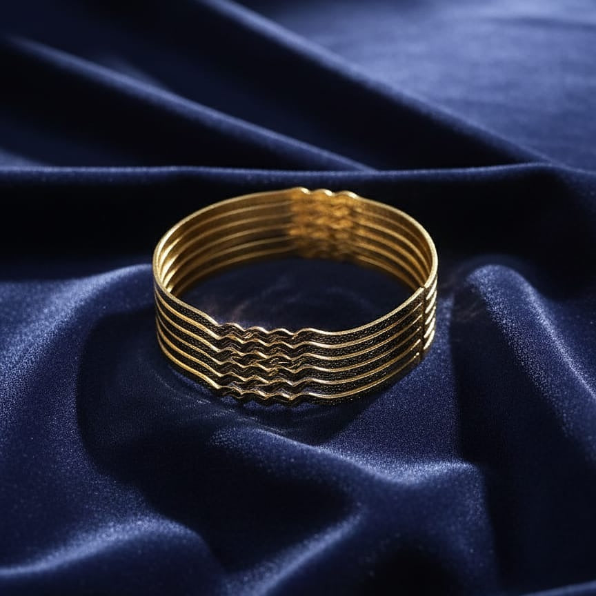 Set of Six Dainty Wavy Gold-Toned Stackable Bangles