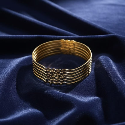 Set of Six Dainty Wavy Gold-Toned Stackable Bangles