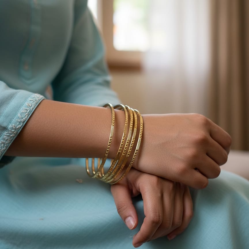 Set of Six Everyday Textured Gold Bangle