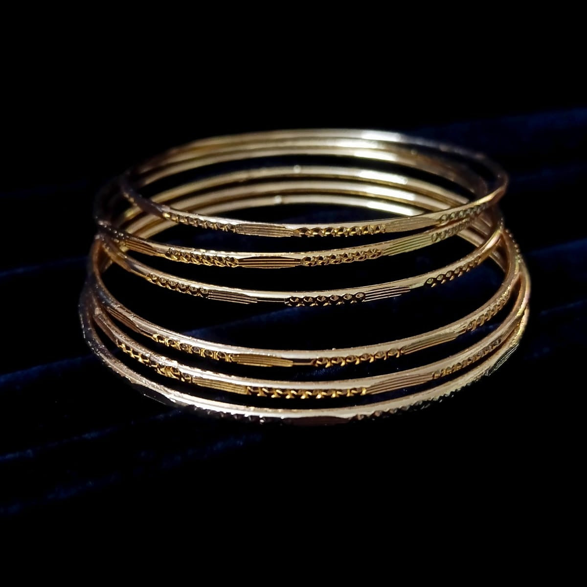 Set of Six Everyday Textured Gold Bangle